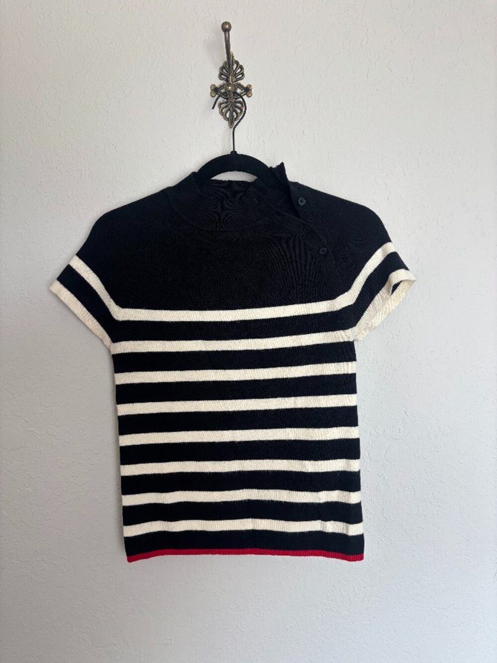 Maeve Anthropologie Striped Mock Neck Button Shoulder Sweater M